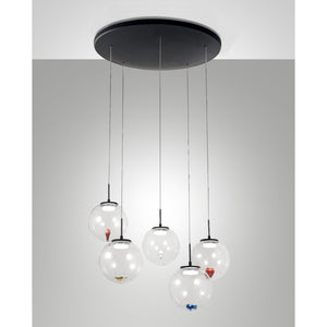 Ariel - Lampada a sospensione circolare 5 luci con forme Fabas Luce - LED 35W dimmerabile - Trasparente Rosone rotondo d.50cm