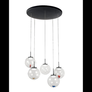 Ariel - Lampada a sospensione circolare 5 luci con forme Fabas Luce - LED 35W dimmerabile - Trasparente Rosone rotondo d.50cm