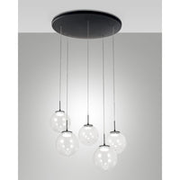 Ariel - Lampada a sospensione circolare 5 luci Fabas Luce - LED 35W dimmerabile - Trasparente Rosone rotondo d.50cm