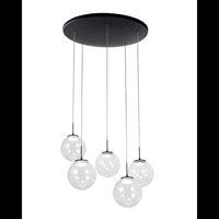 Ariel - Lampada a sospensione circolare 5 luci Fabas Luce - LED 35W dimmerabile - Trasparente Rosone rotondo d.50cm