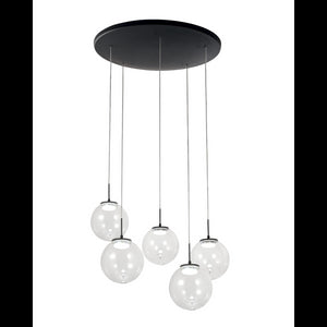 Ariel - Lampada a sospensione circolare 5 luci Fabas Luce - LED 35W dimmerabile - Trasparente Rosone rotondo d.50cm