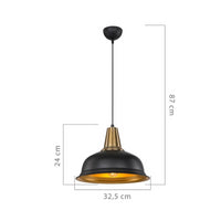 Lampada a sospensione Rena ASZ1341 metallo nero interno oro
