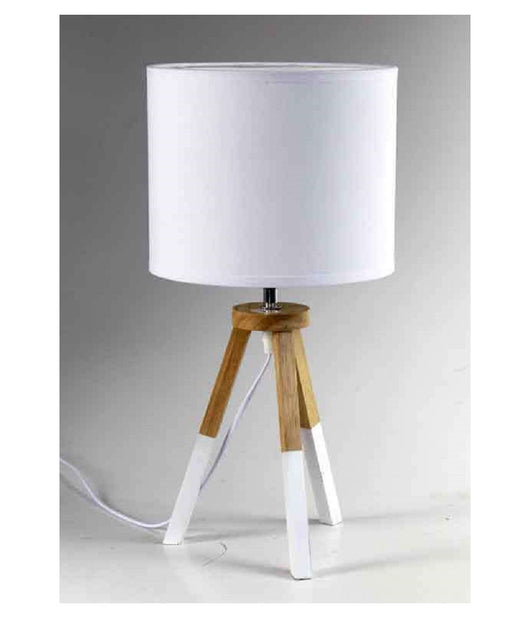 Lampada Abat Jour Ceramica 22x22x43cm Lumetto Tavolo Base Legno Trepiede 698743         