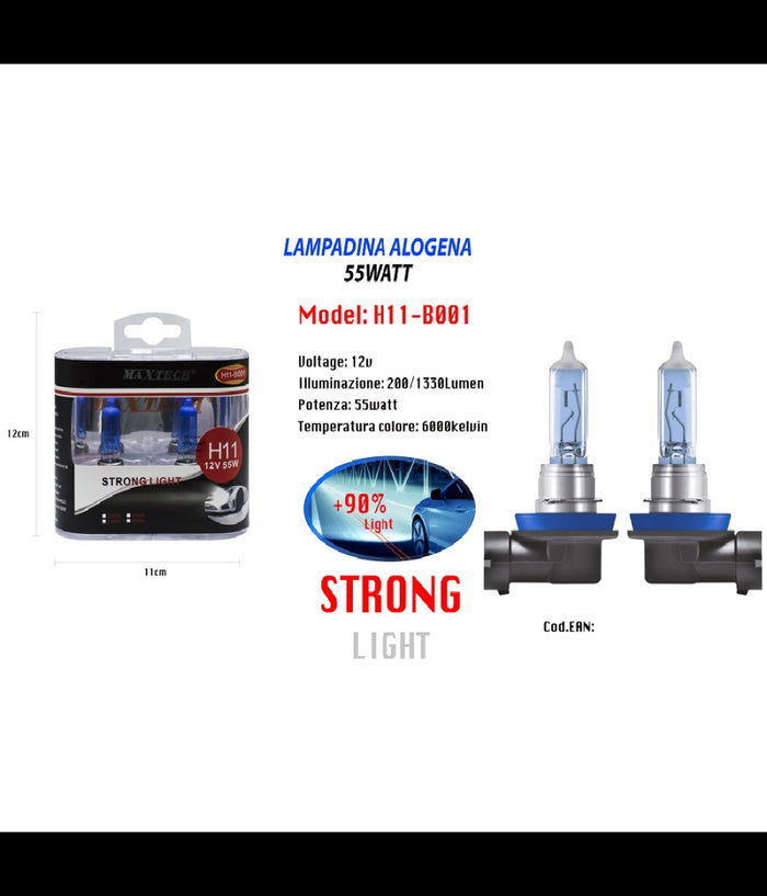 Lampada Alogena H11 Faro 12v 55 W Alta Qualità  Super Luminoso Maxtech H11-b001         