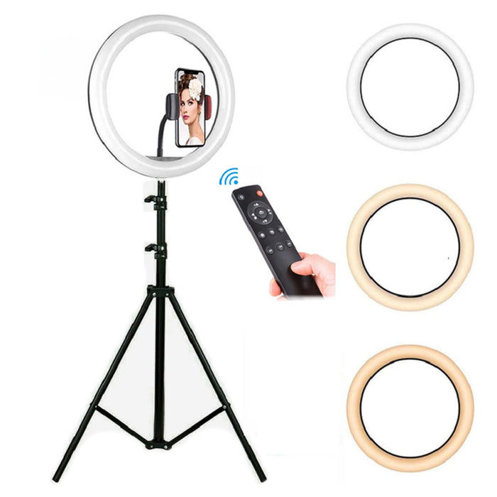 Trade Shop - Lampada Anello Ring Led Yq-320b Selfie Treppiedi Regolabile + Telecomando -