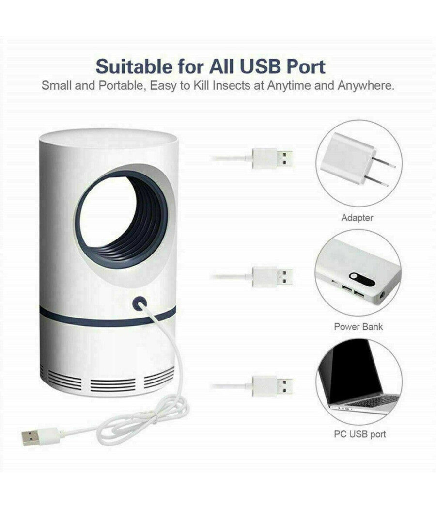 Lampada Anti Zanzare Insetti Mosche Zanzariera Elettrica Usb Led Aspiratore Fan         