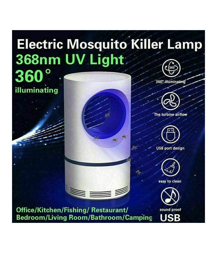 Lampada Anti Zanzare Insetti Mosche Zanzariera Elettrica Usb Led Aspiratore Fan         