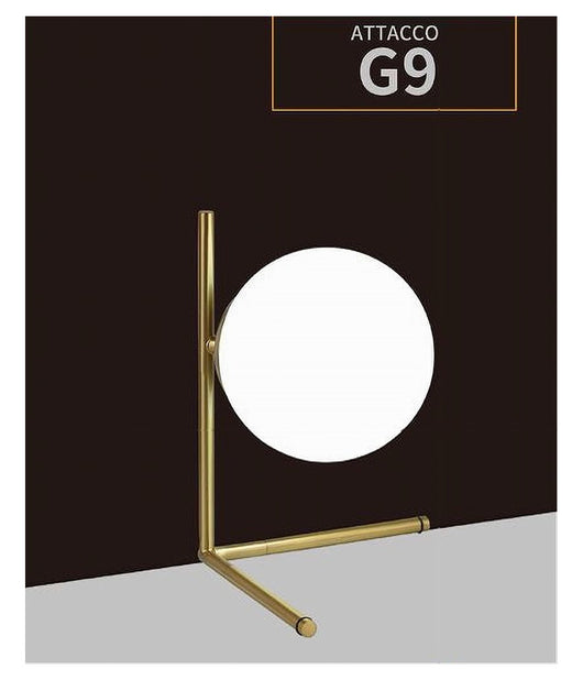 Lampada Comodino Minimalista Lume Decorativo In Metallo Bronzo Sfera Vetro G9 D34         