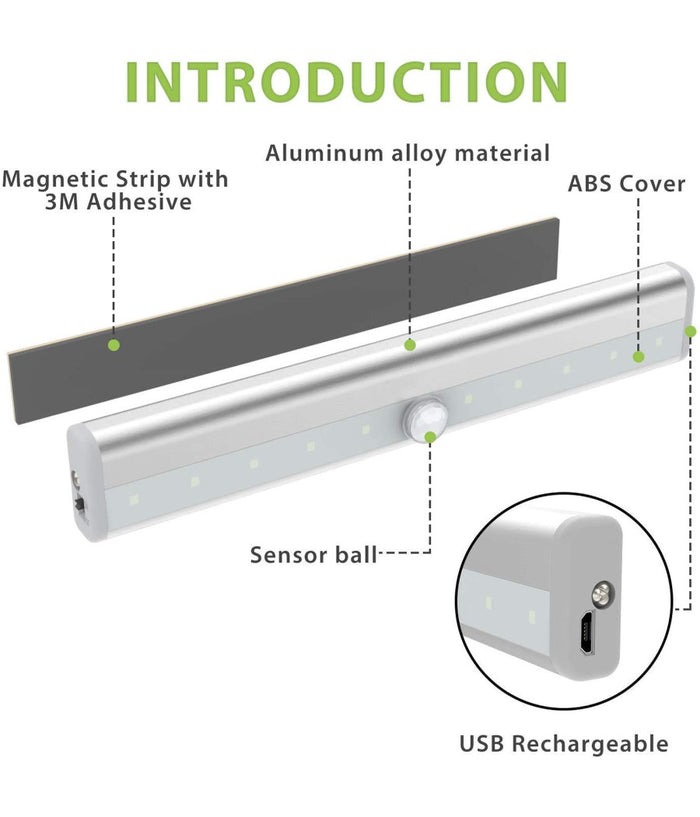 Trade Shop - Lampada Da Parete A Induzione 10led Con Sensore Di Movimento Per Armadi Q-led100 -