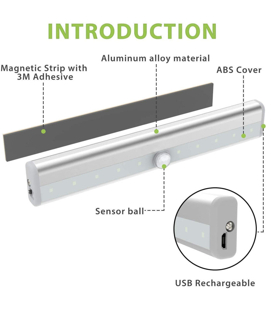 Trade Shop - Lampada Da Parete A Induzione 10led Con Sensore Di Movimento Per Armadi Q-led100 -