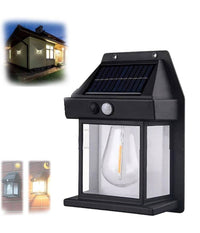 Lampada Da Parete Solare Sensore Movimento Luce Tungsteno Led Applique Ip65 Nero         