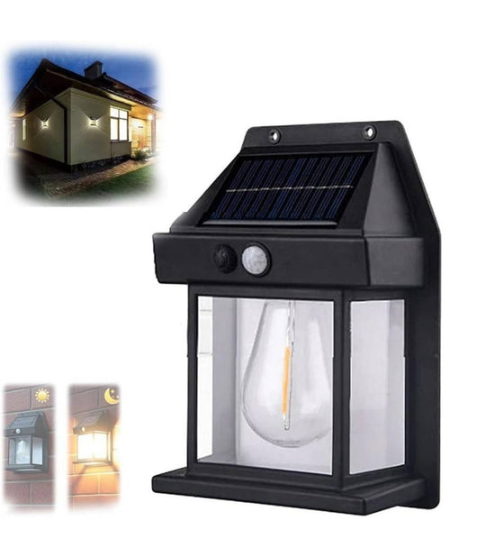 Lampada Da Parete Solare Sensore Movimento Luce Tungsteno Led Applique Ip65 Nero         