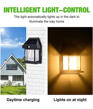 Lampada Da Parete Solare Sensore Movimento Luce Tungsteno Led Applique Ip65 Nero         