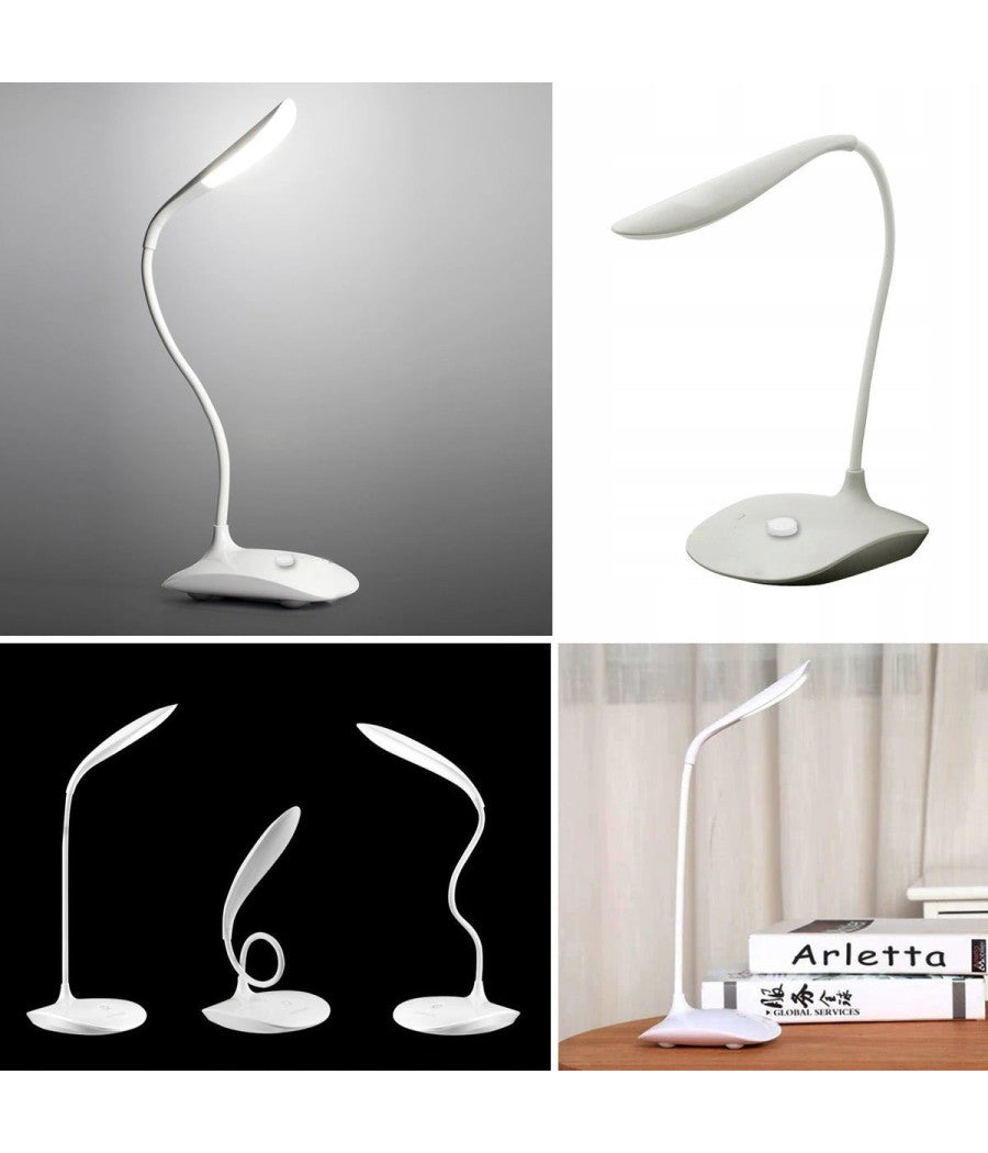 Lampada Da Scrivania A 20 Led Bianco Luce Regolabile Collo Ergonomico Flessibile         