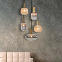 LÚZETE - LAMPADA DA SOFFITTO 5 LUCI COMBINATE PARALUMI AMBRA/FUMÉ Ø70 E27 SHELBY