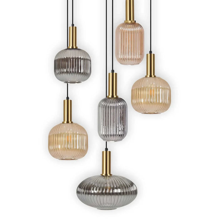 LÚZETE - LAMPADA DA SOFFITTO 6 LUCI COMBINATE PARALUMI AMBRA/FUMO Ø70 E27 SHELBY