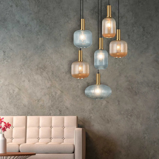 LÚZETE - LAMPADA DA SOFFITTO 6 LUCI COMBINATE PARALUMI AMBRA/FUMO Ø70 E27 SHELBY