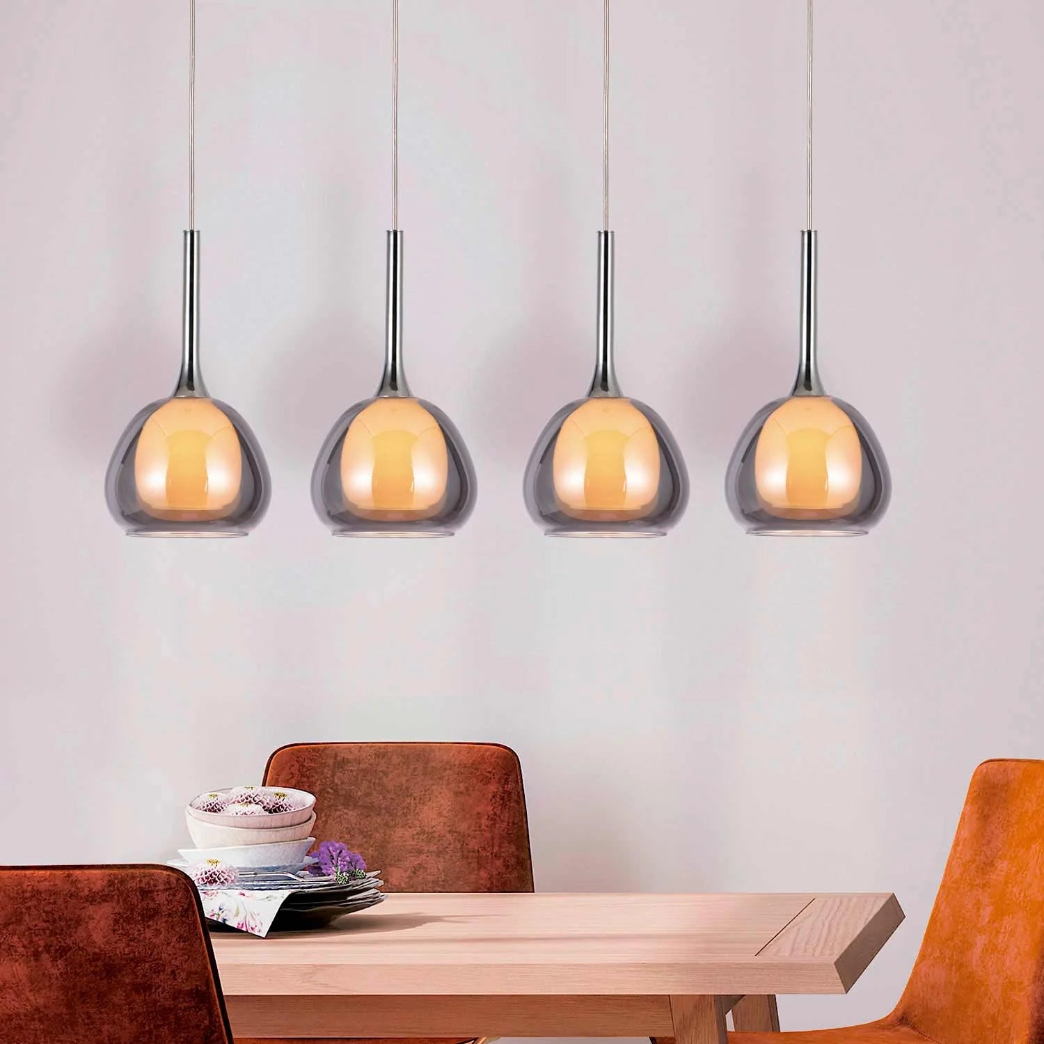 LÚZETE - LAMPADA DA SOFFITTO A 4 LUCI IN CRISTALLO ESTERNO FUMÉ INTERNO BIANCO NOLINA