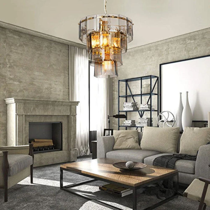 Lampada a sospensione a 4 luci Falez MDL3829 vetro fumè e oro