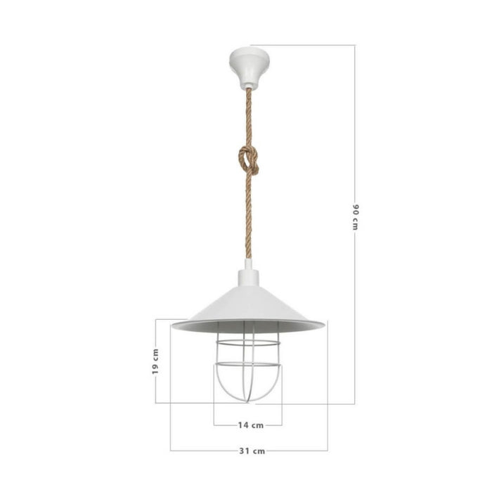 Lampada da soffitto Bulut ASZ0631 metallo bianco e corda iuta