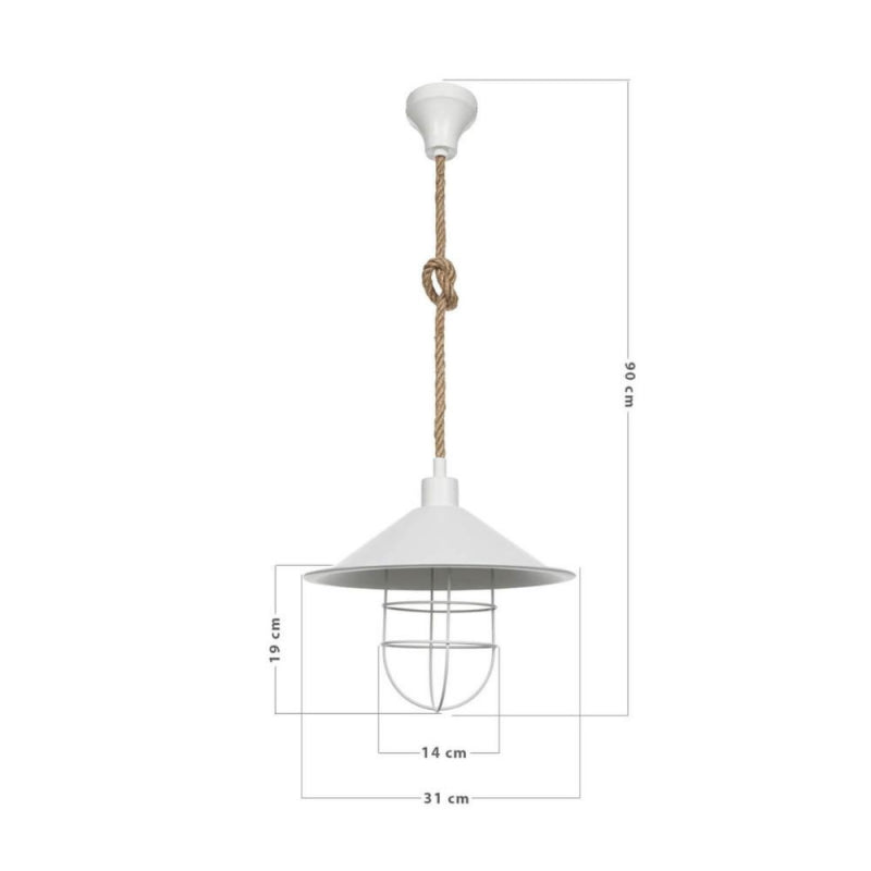 Lampada da soffitto Bulut ASZ0631 metallo bianco e corda iuta