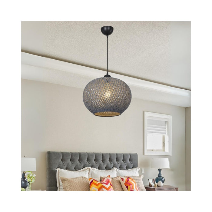 Lampada a sospensione con paralume in corda intrecciato antracite Yumak MDL4745
