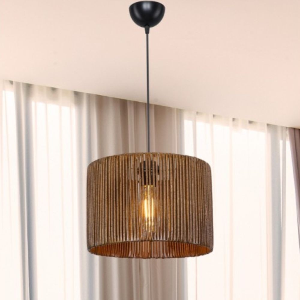 Lampada a sospensione in carta stile rustico Roya ASZ1700 colore marrone