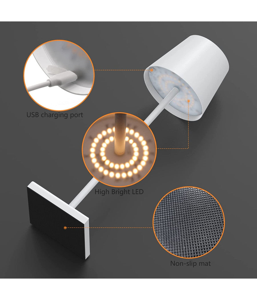 Lampada Da Tavolo A Led Usb Ricaricabile Bianco Per Interno Ed Esterno 3 Colori         