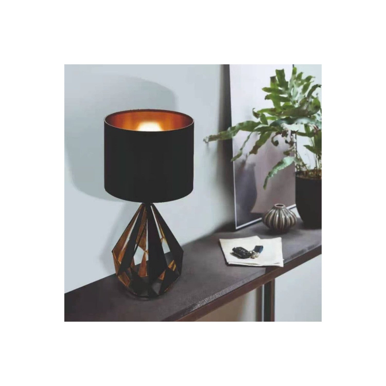 Trade Shop - Lampada Da Tavolo Comodino Vintage Con Paralume Rotondo In Nero Rame 250x510 Mm         