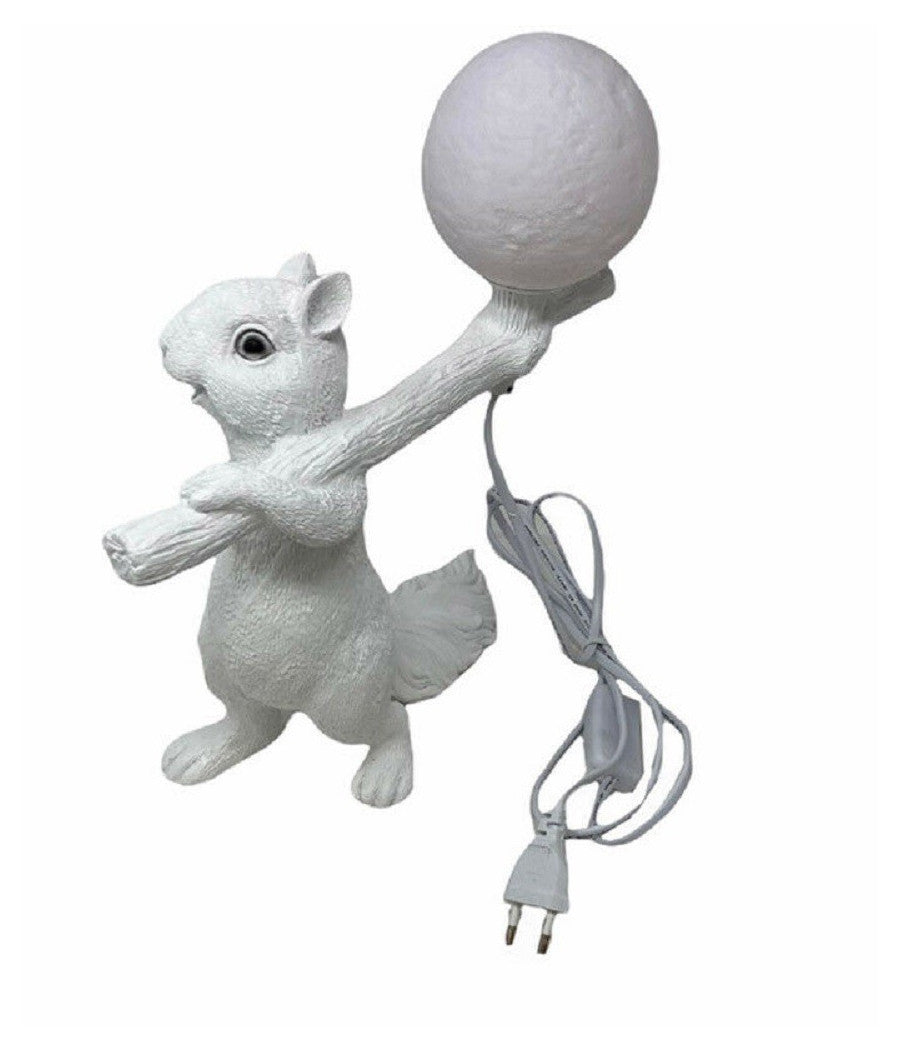 Lampada Da Tavolo Decorativa A Forma Di Scoiattolo In Resina Lume Moderno G9 D06  Bianco       