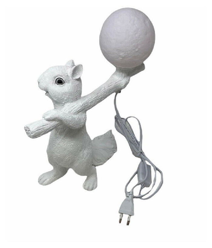 Lampada Da Tavolo Decorativa A Forma Di Scoiattolo In Resina Lume Moderno G9 D06  Bianco       
