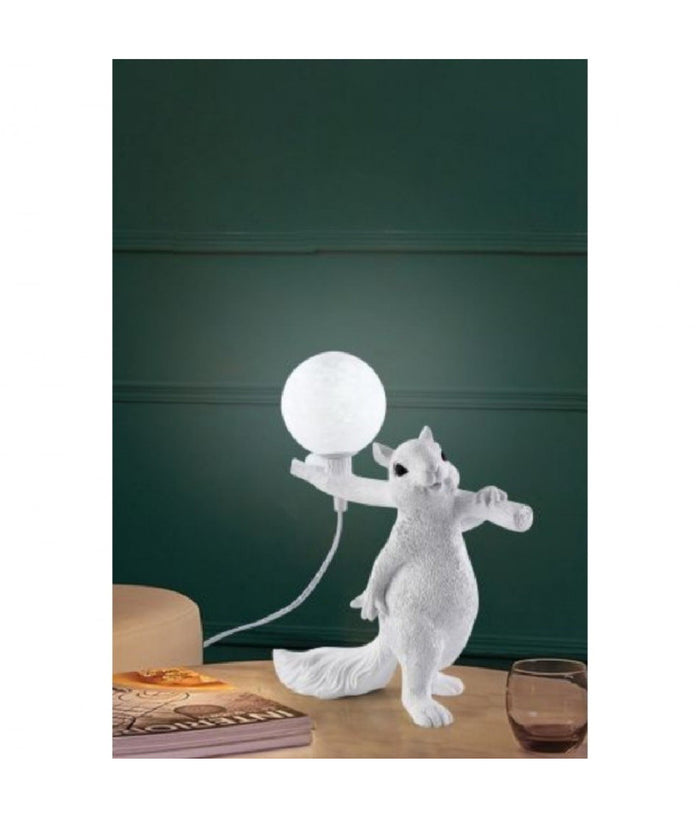 Lampada Da Tavolo Decorativa A Forma Di Scoiattolo In Resina Lume Moderno G9 D06  Bianco       