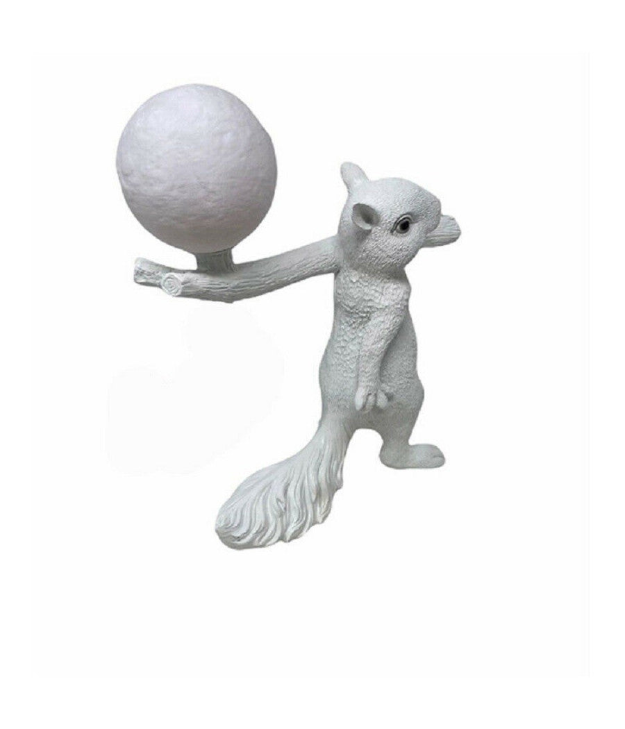 Lampada Da Tavolo Decorativa A Forma Di Scoiattolo In Resina Lume Moderno G9 D06  Bianco       