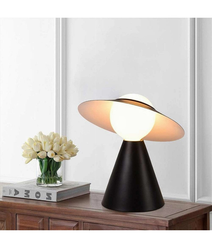 Lampada Da Tavolo Decorativa Con Paralume A Cappello Orientabile Lume E27 D13  Nero       