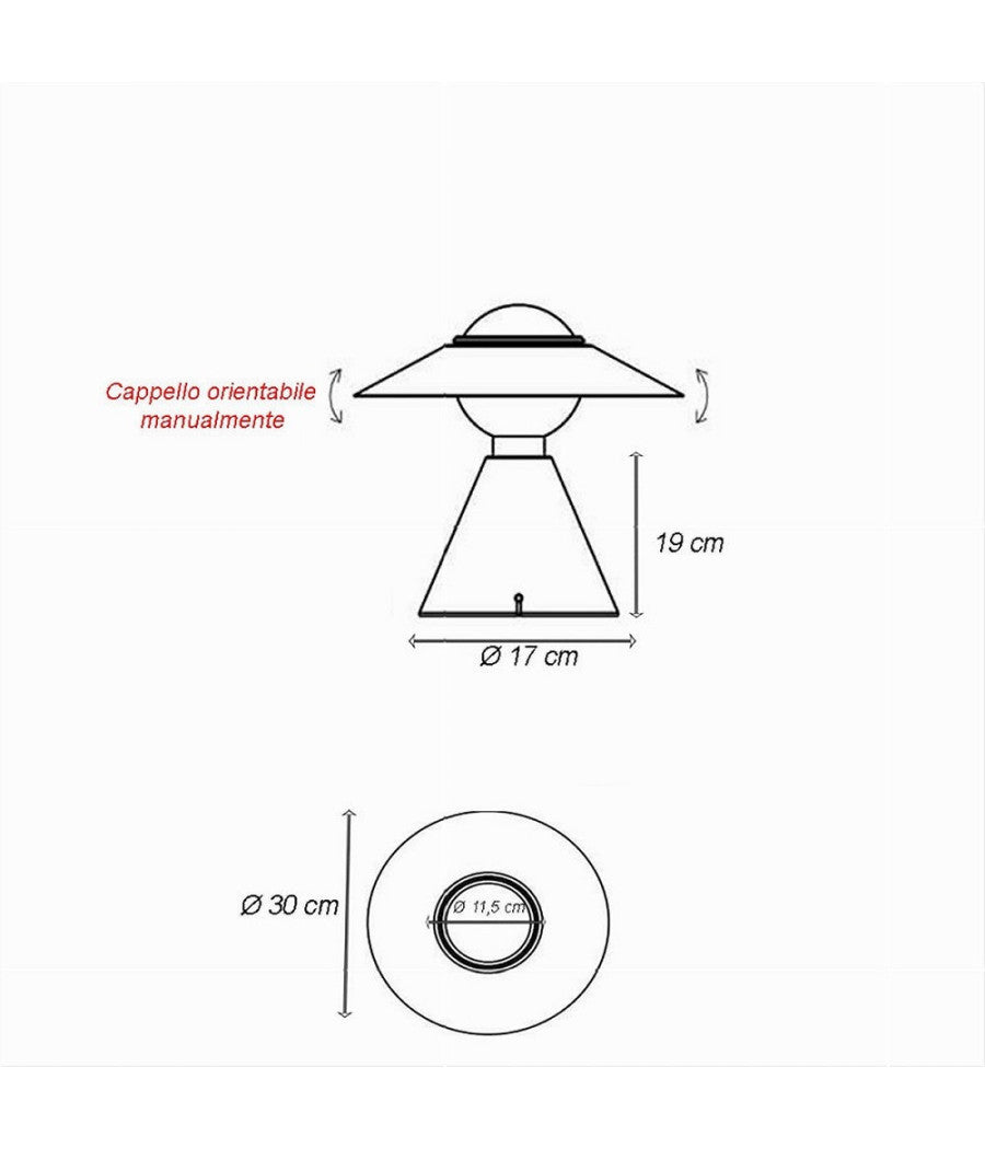 Lampada Da Tavolo Decorativa Con Paralume A Cappello Orientabile Lume E27 D13  Nero       