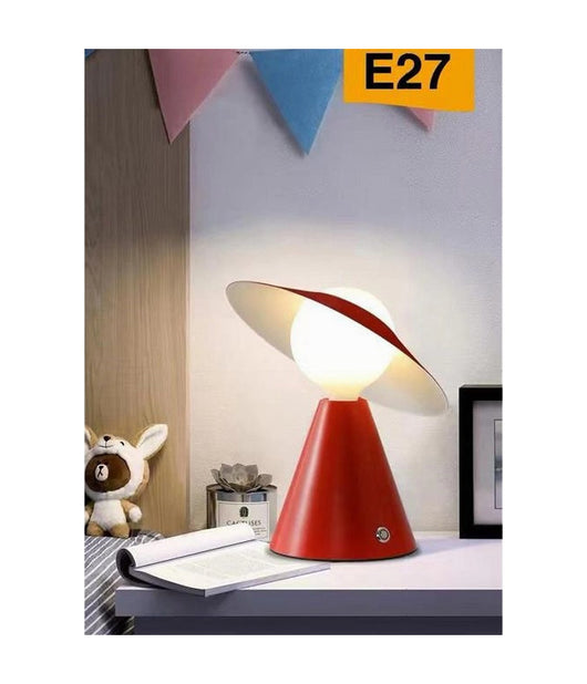Lampada Da Tavolo Decorativa Con Paralume A Cappello Orientabile Lume E27 D13  Rosso       