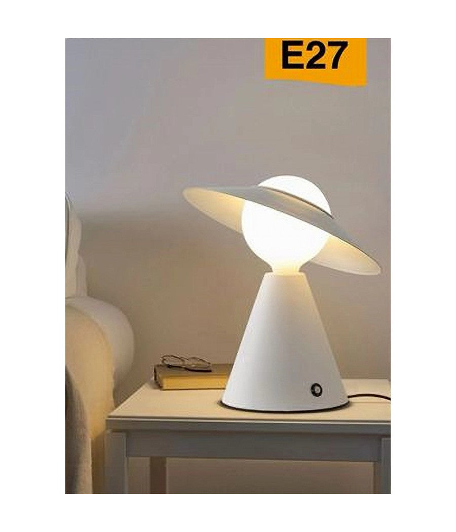 Lampada Da Tavolo Decorativa Con Paralume A Cappello Orientabile Lume E27 D13  Bianco       