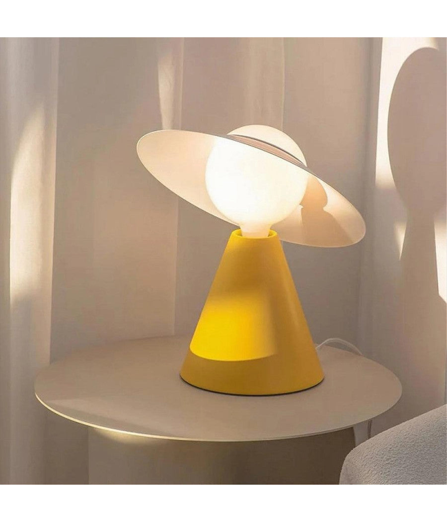 Lampada Da Tavolo Decorativa Con Paralume A Cappello Orientabile Lume E27 D13  Giallo       
