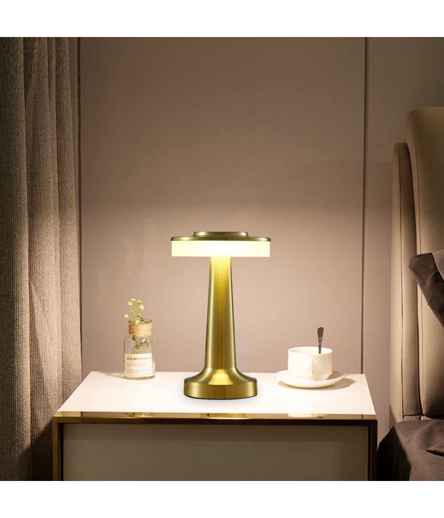 Lampada Da Tavolo Effetto Oro Ricaricabile Usb Lume Luce Calda Per Bar Locali         
