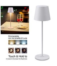 Trade Shop - Lampada Da Tavolo A Led Con Batteria Ricaricabile Touch Dimmerabile 3 Colori Bar - Bianco