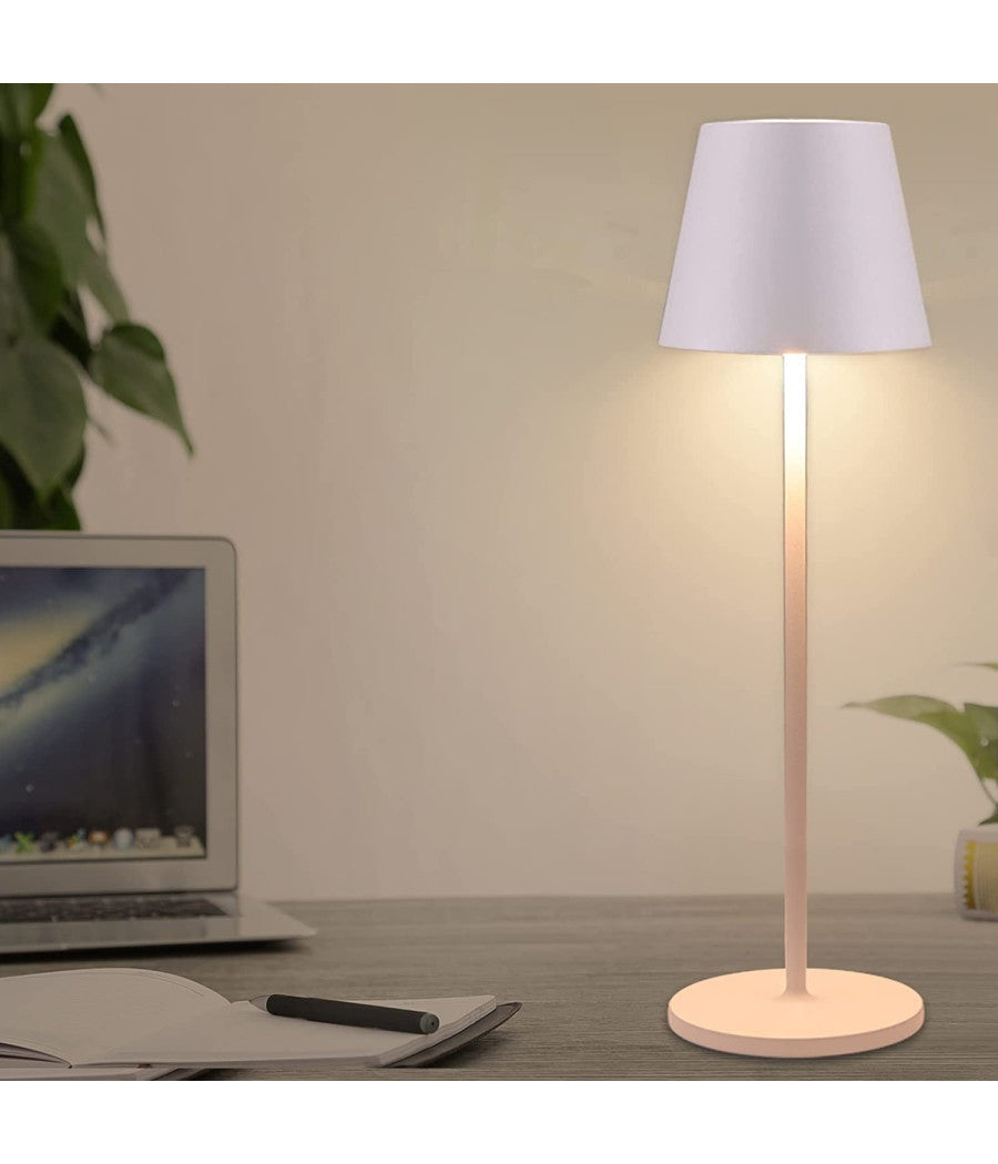 Trade Shop - Lampada Da Tavolo A Led Con Batteria Ricaricabile Touch Dimmerabile 3 Colori Bar - Bianco