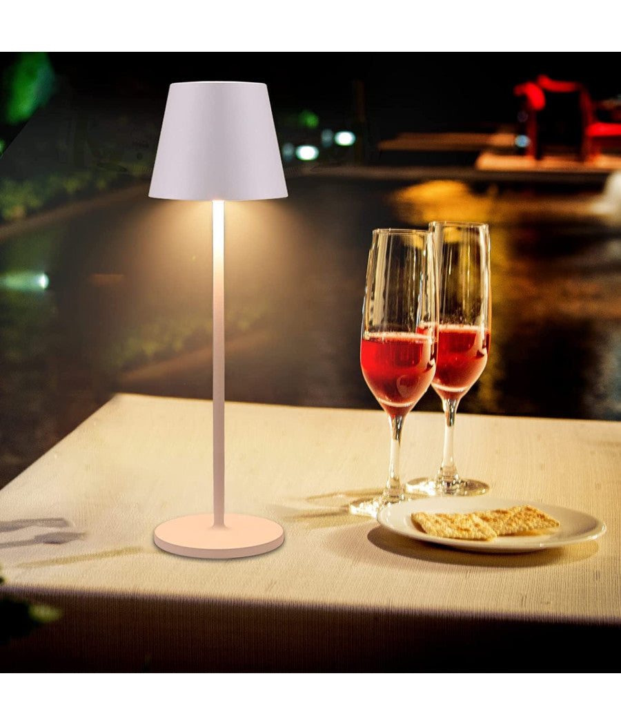 Trade Shop - Lampada Da Tavolo A Led Con Batteria Ricaricabile Touch Dimmerabile 3 Colori Bar - Bianco