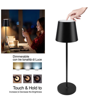 Trade Shop - Lampada Da Tavolo A Led Con Batteria Ricaricabile Touch Dimmerabile 3 Colori Bar -