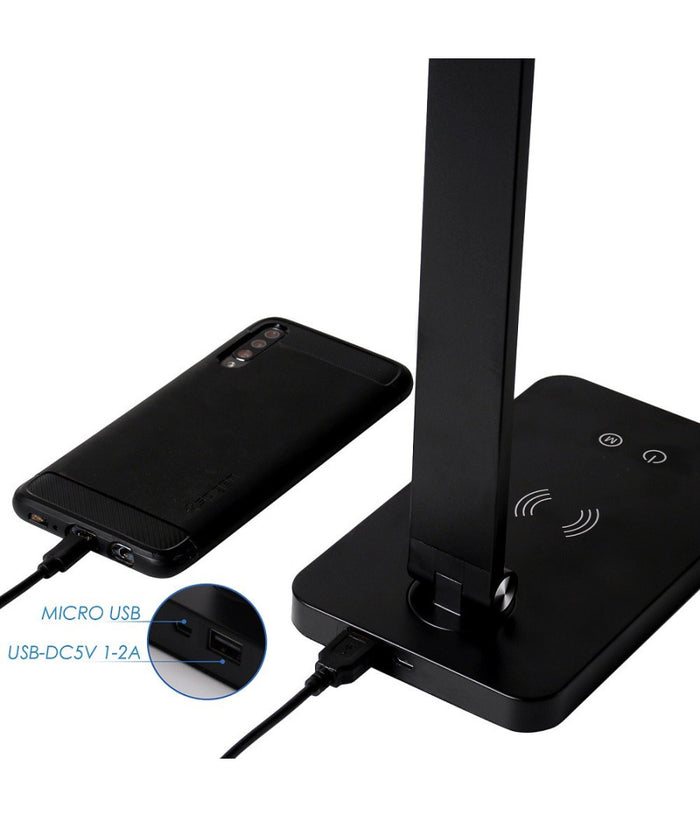Trade Shop - Lampada Da Tavolo Led Da Scrivania Con Ricarica Wireless Per Cellulari Xc-2681 -