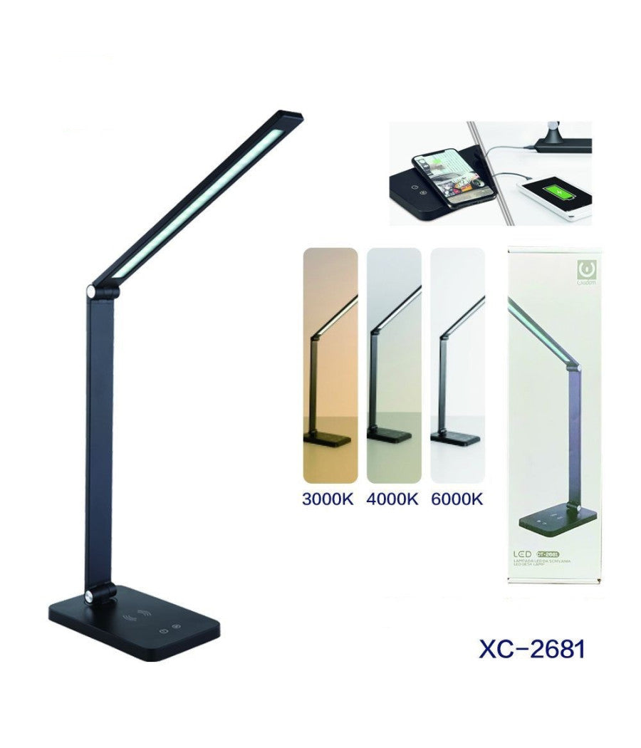 Trade Shop - Lampada Da Tavolo Led Da Scrivania Con Ricarica Wireless Per Cellulari Xc-2681 -