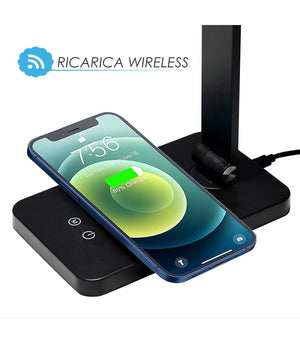 Trade Shop - Lampada Da Tavolo Led Da Scrivania Con Ricarica Wireless Per Cellulari Xc-2681 -