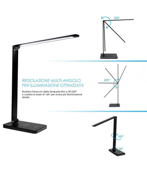 Trade Shop - Lampada Da Tavolo Led Da Scrivania Con Ricarica Wireless Per Cellulari Xc-2681 -