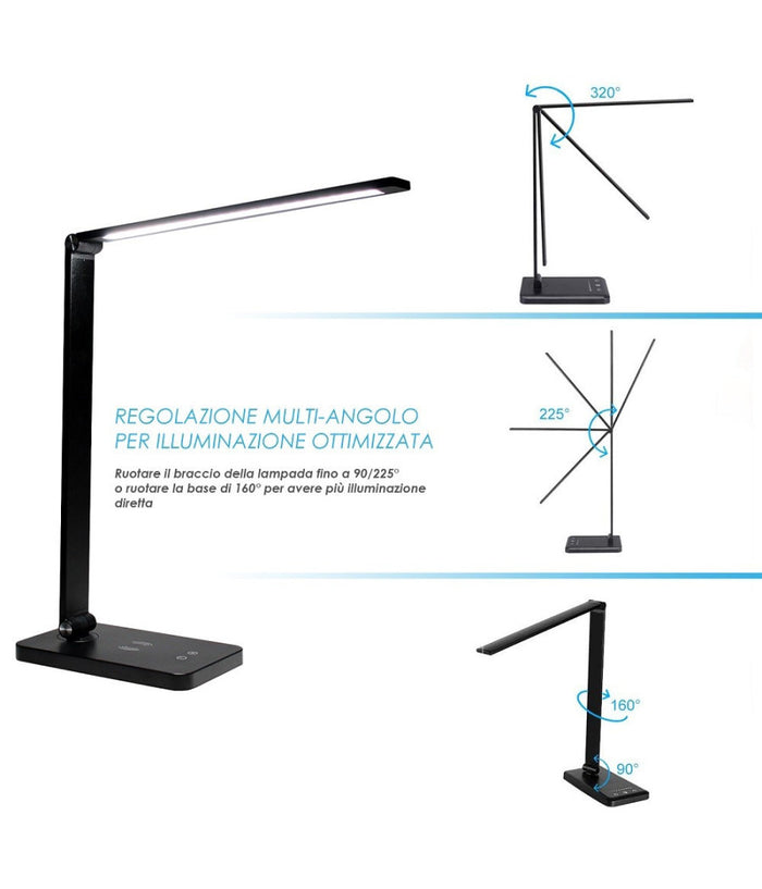 Trade Shop - Lampada Da Tavolo Led Da Scrivania Con Ricarica Wireless Per Cellulari Xc-2681 -