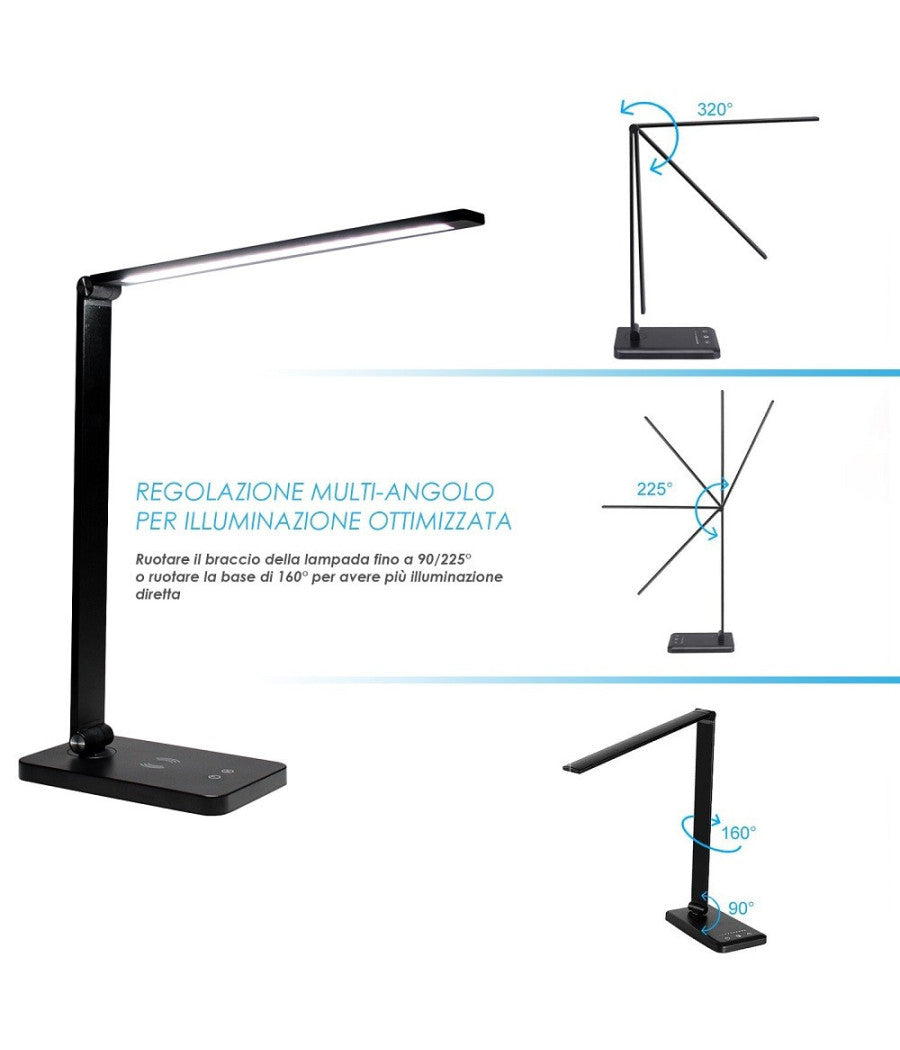 Trade Shop - Lampada Da Tavolo Led Da Scrivania Con Ricarica Wireless Per Cellulari Xc-2681 -