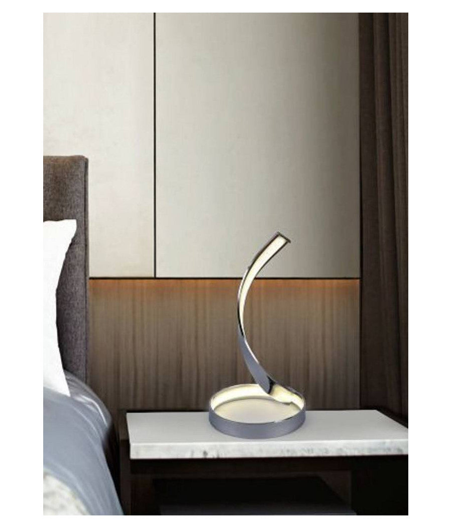Lampada Da Tavolo Led Moderna A Spirale Curva 12w Luce Comodino Argento Abatjour         
